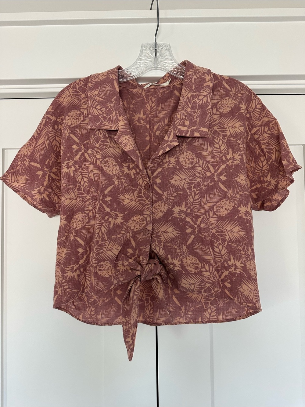 Mauve Tropical Tie-Front Button Down Shirt